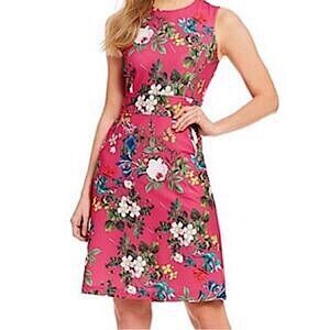 NWT Calvin Klein Floral Pink Sleeveless Midi Dress Size 6 Wedding Guest